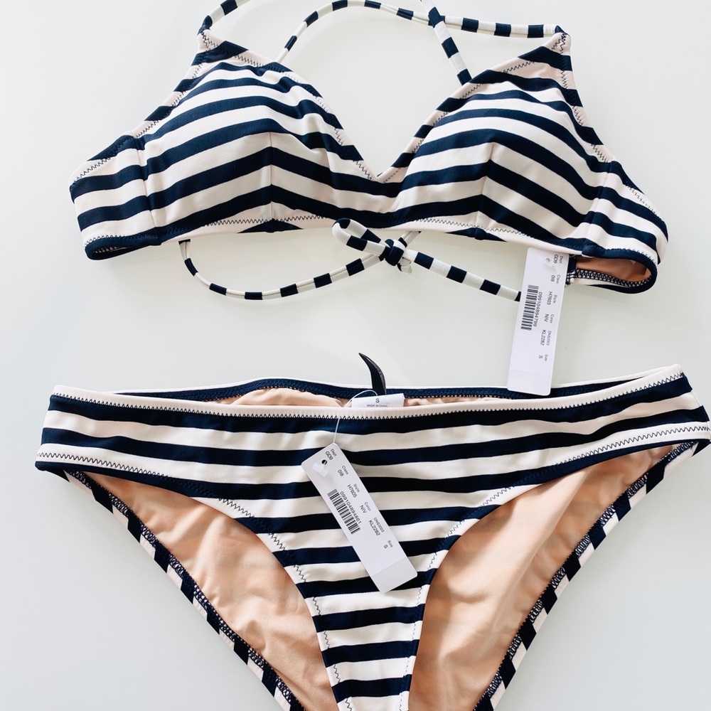 NWT jcrew navy stripe bikini small